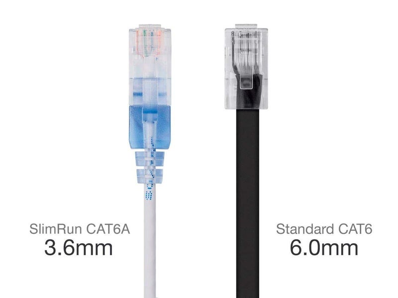 Monoprice SlimRun Cat6A Ethernet Patch Cable - Network Internet Cord - RJ45, Stranded, UTP, Pure Bare Copper Wire, 30AWG, 0.5 Feet, White, 5-Pack - Image 3